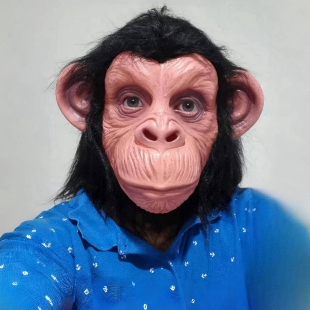 Black Hair Rubber Gorilla Mask Full Face Ape Headgear Latex Monkey Face for Halloween Cosplay Funny Animal Props