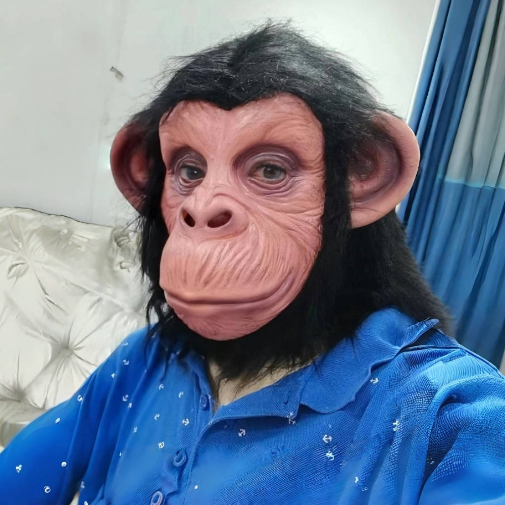 Black Hair Rubber Gorilla Mask Full Face Ape Headgear Latex Monkey Face for Halloween Cosplay Funny Animal Props