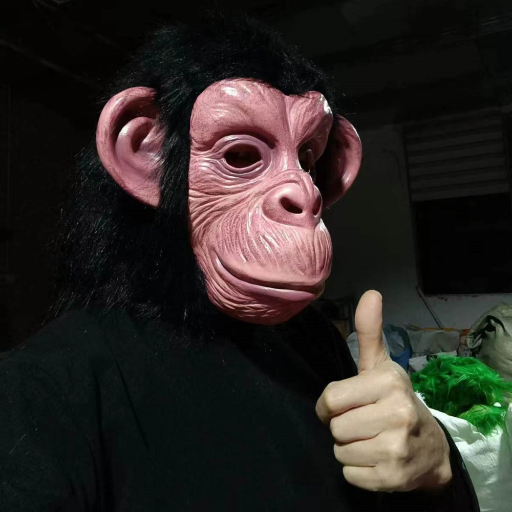 Black Hair Rubber Gorilla Mask Full Face Ape Headgear Latex Monkey Face for Halloween Cosplay Funny Animal Props