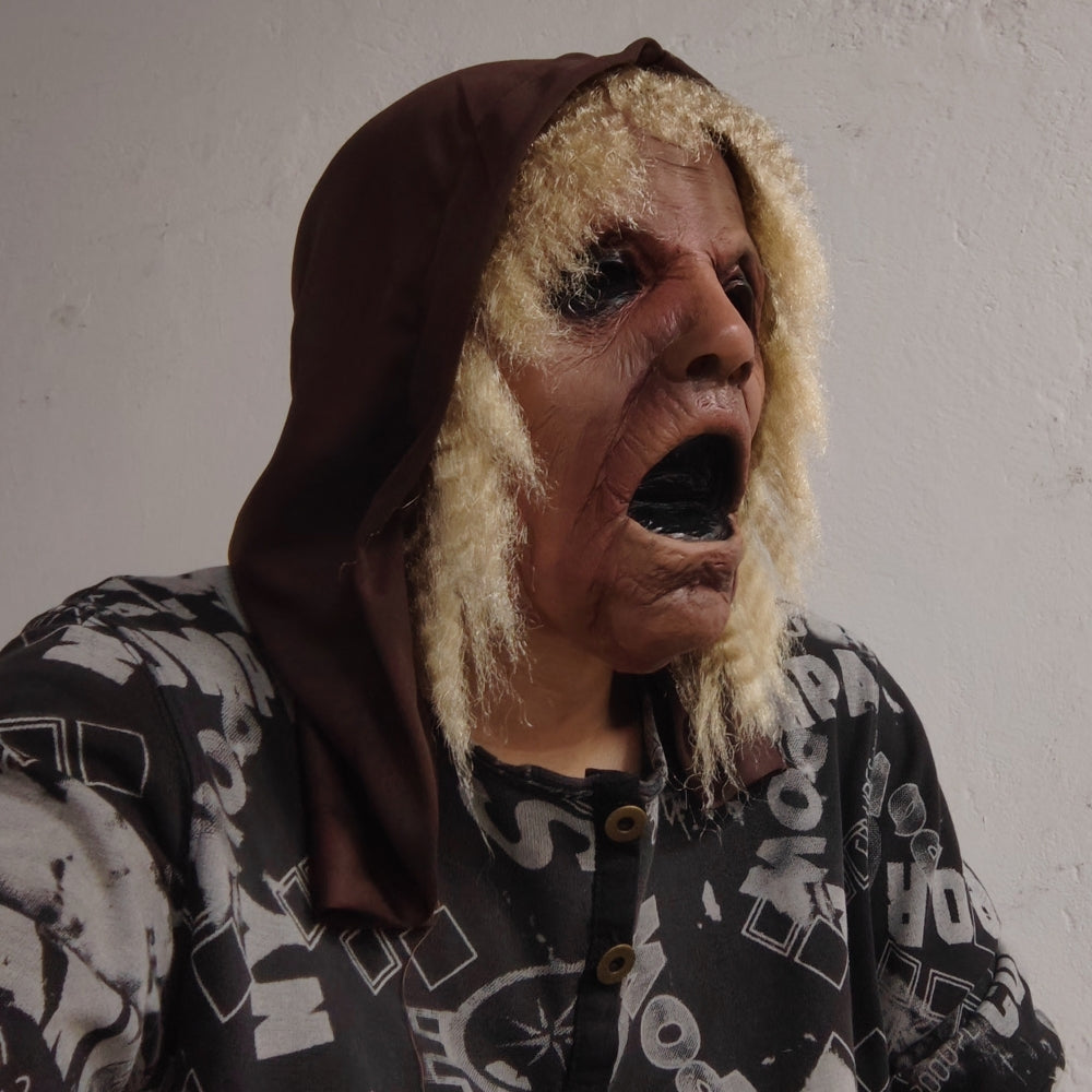 Realistic Creepy Scream Man Hood Mask Rubber Open Mouth Halloween Painful Old Man Costume Accessory for Parties