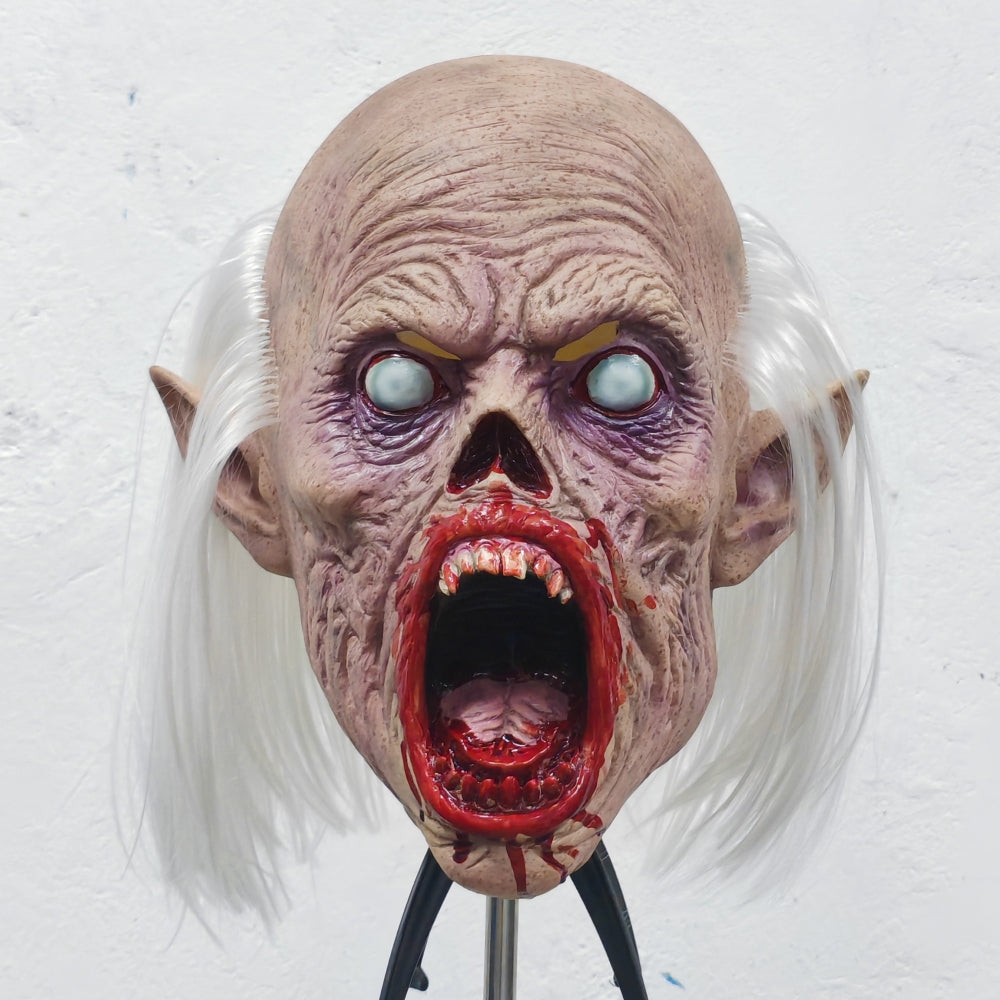 Unisex Scary Vampire Halloween Mask Set with White Hair Bloody Mouth Blind Bald Character Teeth Prop for Horror Theme Parties