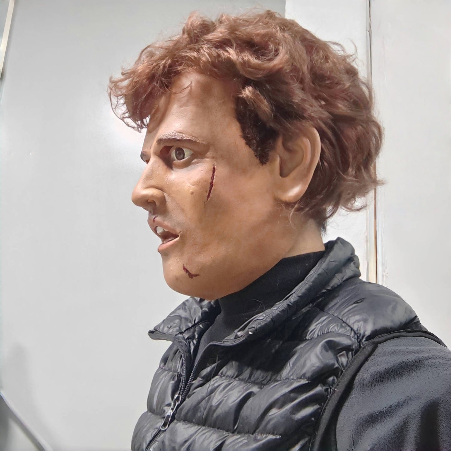 Handsome Young Man Full Head Rubber Mask with Curly Wig Realistic Hard Strong Man Mask Party Prop for Men