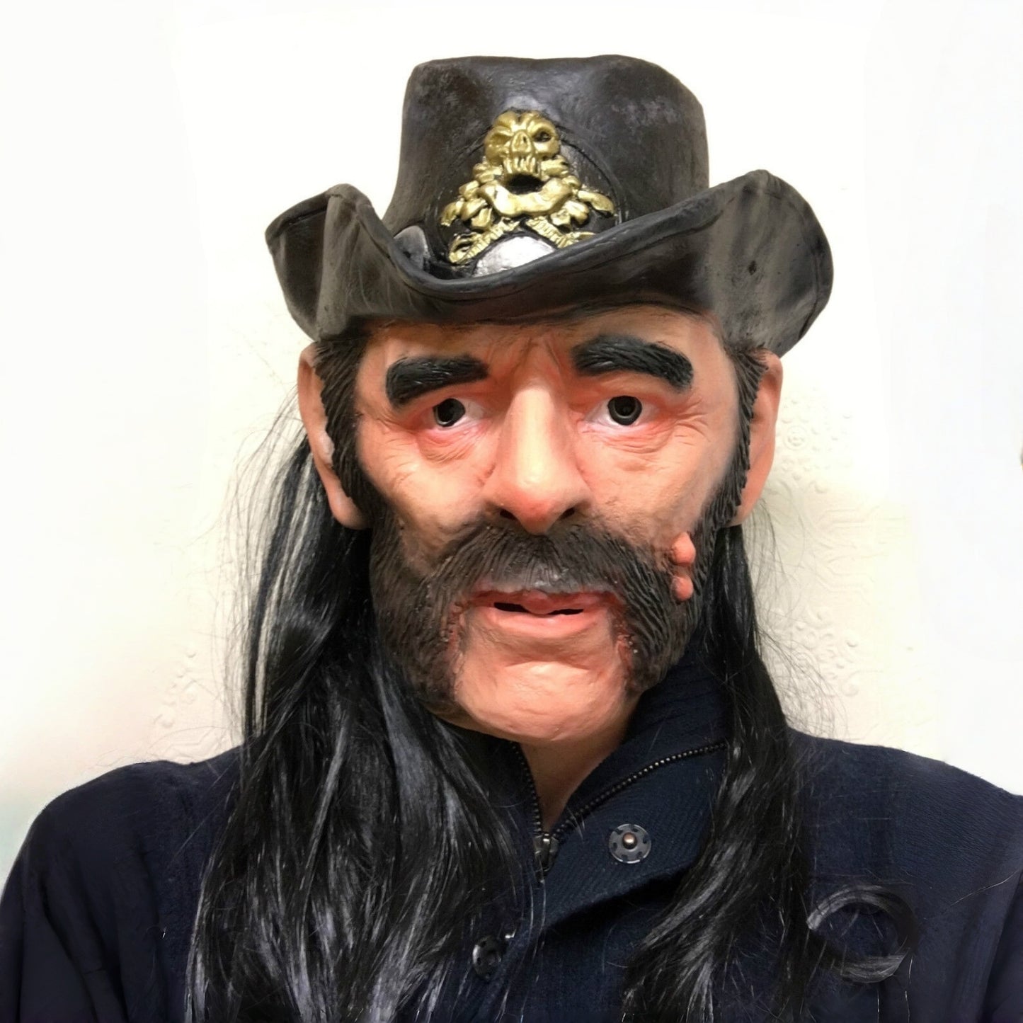 Adult Lemmy Kilmister Celebrity Mask with Hat And Wig Rubber Latex Old Man Cowboy Costume Accessory Pop Singer
