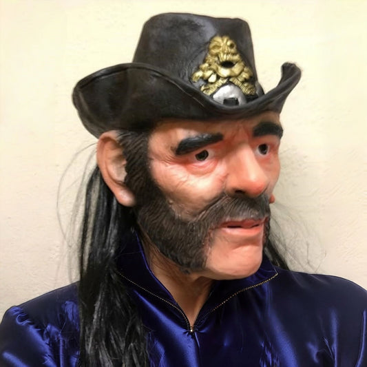 Adult Lemmy Kilmister Celebrity Mask with Hat And Wig Rubber Latex Old Man Cowboy Costume Accessory Pop Singer