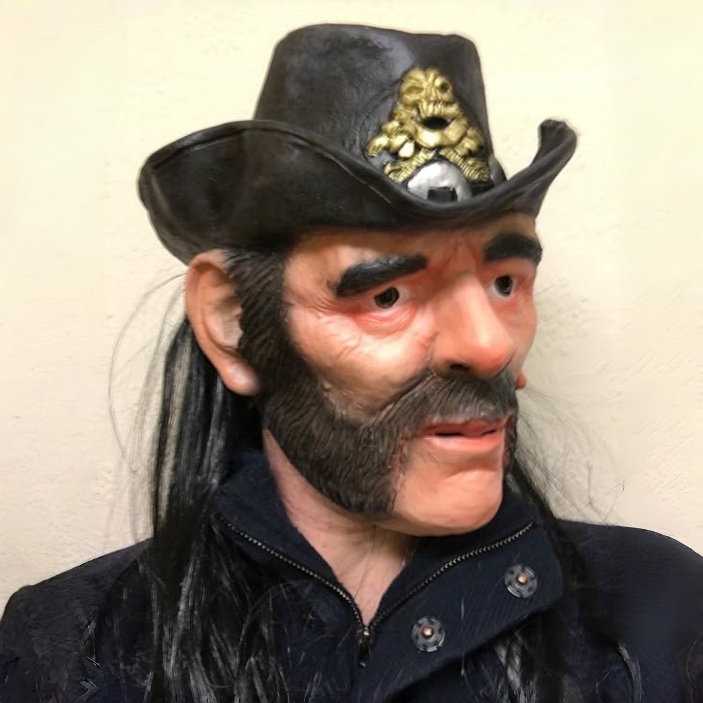 Adult Lemmy Kilmister Celebrity Mask with Hat And Wig Rubber Latex Old Man Cowboy Costume Accessory Pop Singer
