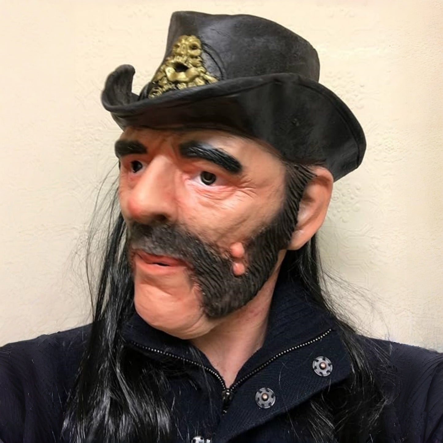 Adult Lemmy Kilmister Celebrity Mask with Hat And Wig Rubber Latex Old Man Cowboy Costume Accessory Pop Singer