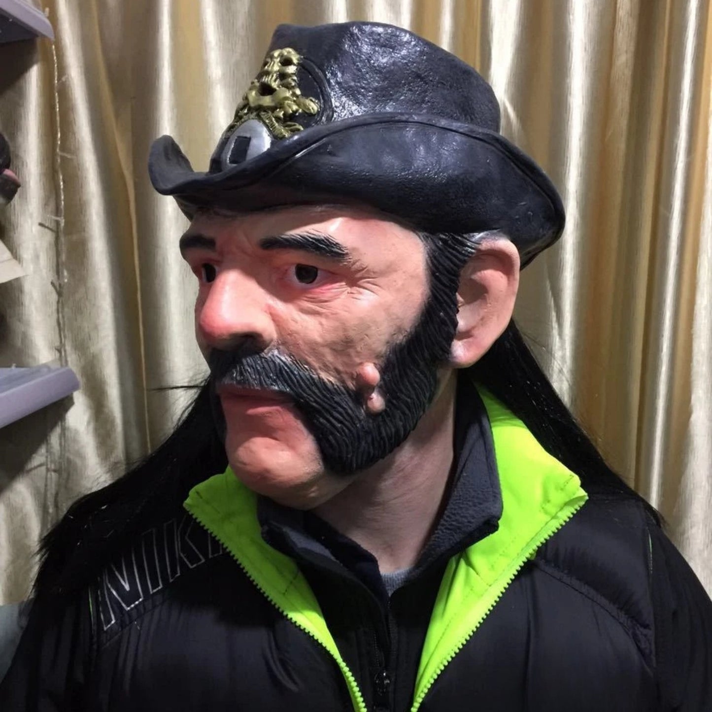 Adult Lemmy Kilmister Celebrity Mask with Hat And Wig Rubber Latex Old Man Cowboy Costume Accessory Pop Singer