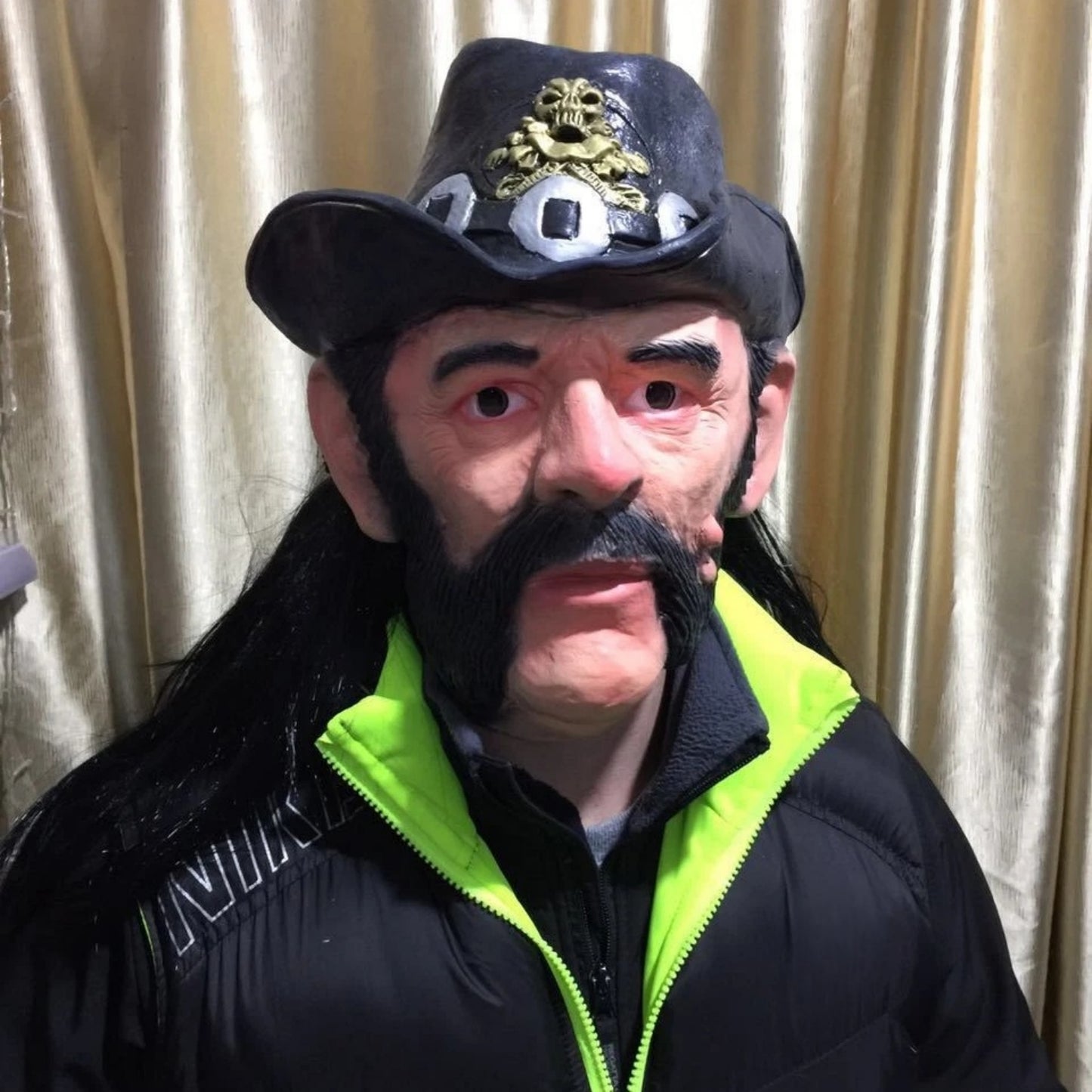 Adult Lemmy Kilmister Celebrity Mask with Hat And Wig Rubber Latex Old Man Cowboy Costume Accessory Pop Singer