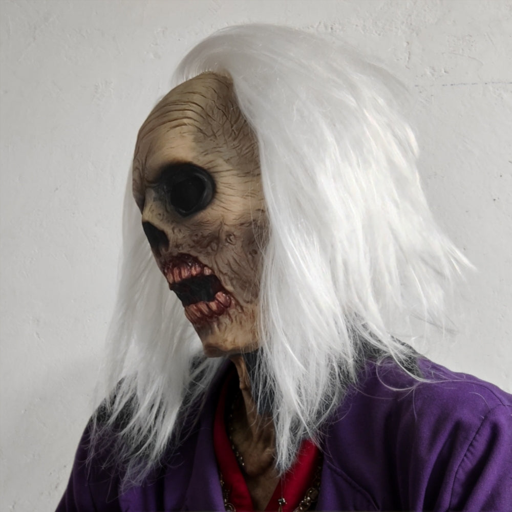 Scary Zombie Head Mask Vampire Mask for Adult White Hair Creepy Costume Horror Halloween Ghost Decoration Props Latex