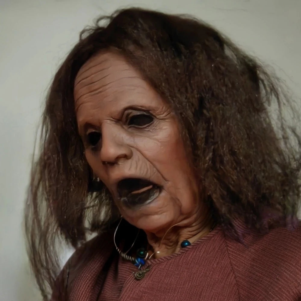Adult Realistic Old Woman Halloween Mask Creepy Human Latex Scary Wrinkle Cosplay Costume Party Prop for Grown-ups