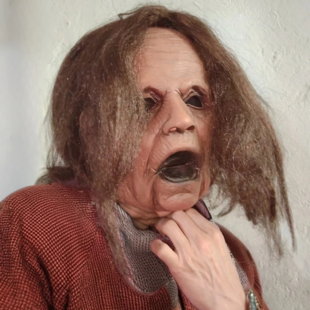 Adult Realistic Old Woman Halloween Mask Creepy Human Latex Scary Wrinkle Cosplay Costume Party Prop for Grown-ups