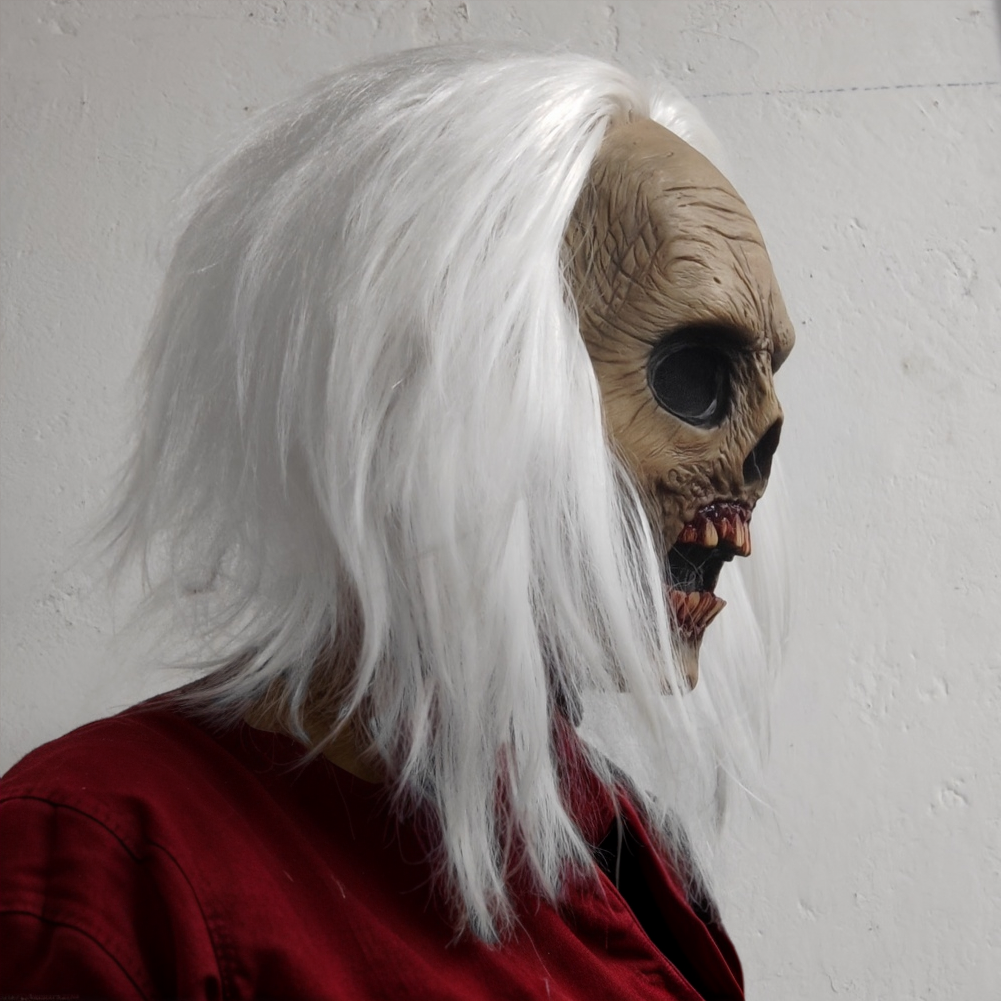 Scary Zombie Head Mask Vampire Mask for Adult White Hair Creepy Costume Horror Halloween Ghost Decoration Props Latex