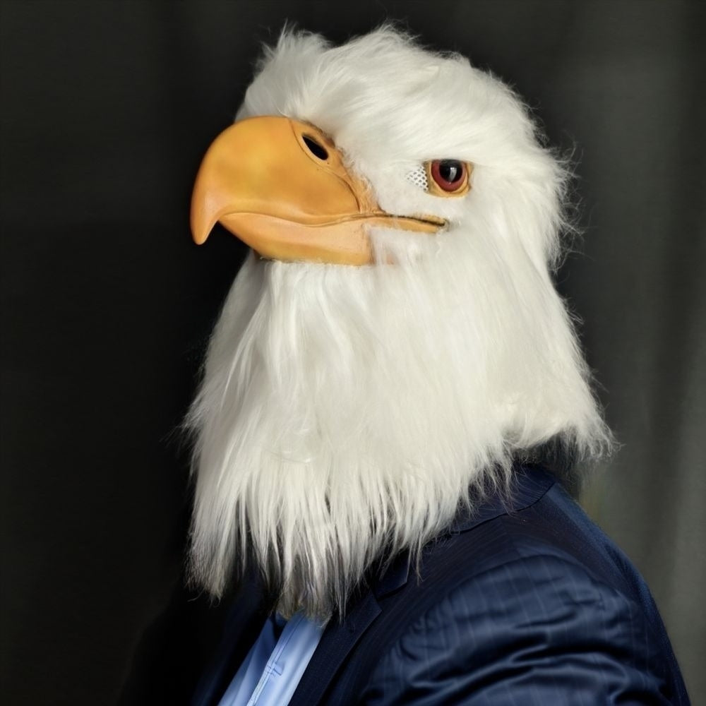White Eagle Full Head Cosplay Mask Breathable Hairy Rubber Animal Head with Long Beak Latex Owl Costume Accessory for Parties