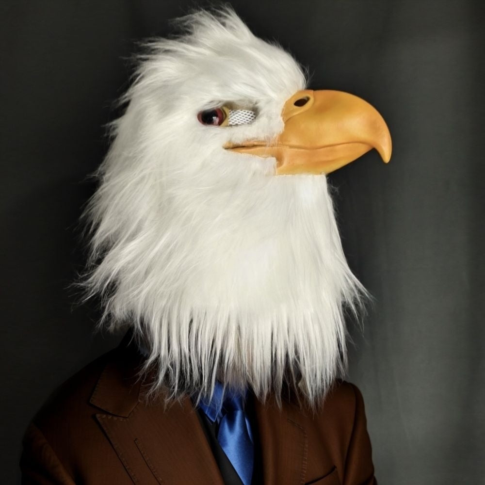 White Eagle Full Head Cosplay Mask Breathable Hairy Rubber Animal Head with Long Beak Latex Owl Costume Accessory for Parties