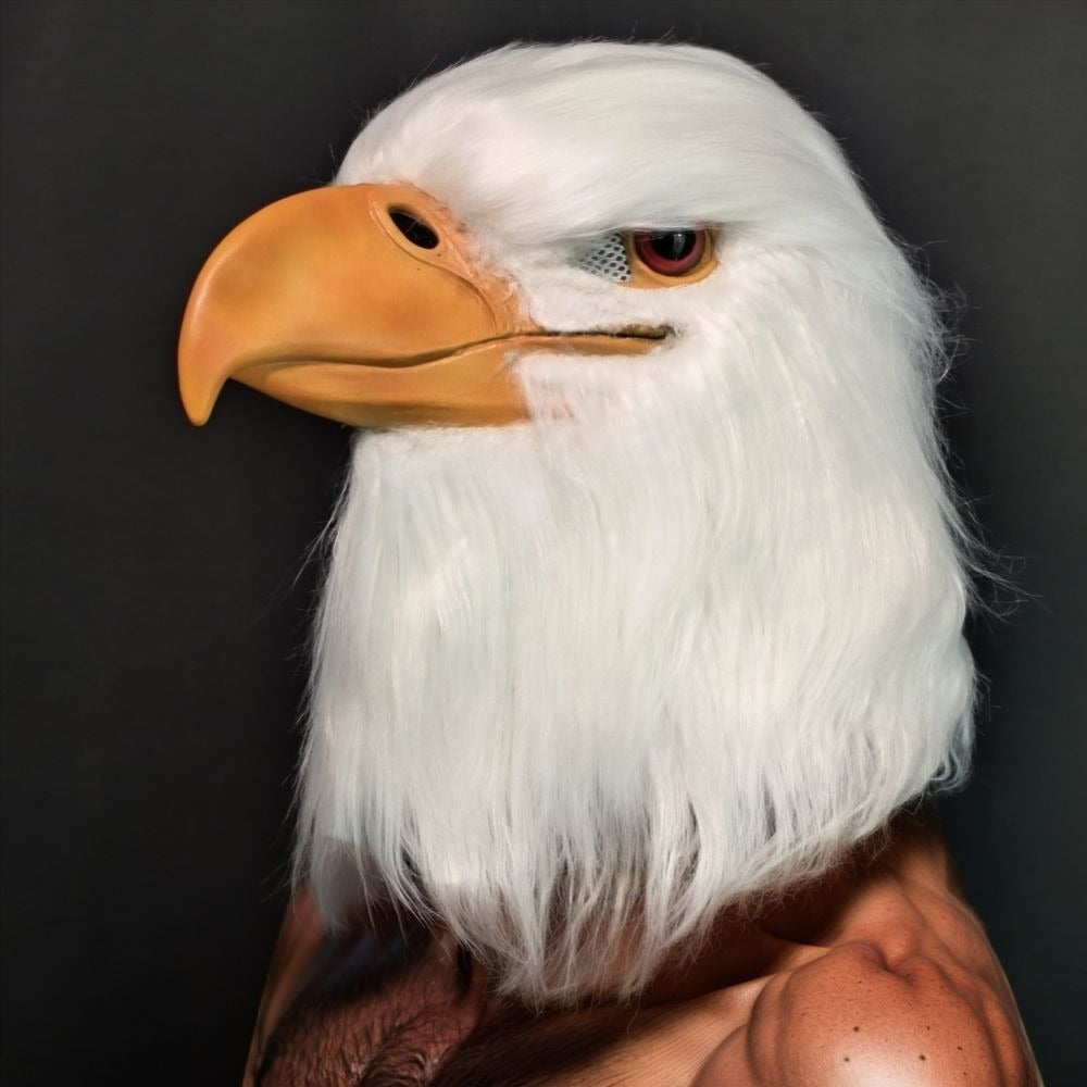 White Eagle Full Head Cosplay Mask Breathable Hairy Rubber Animal Head with Long Beak Latex Owl Costume Accessory for Parties