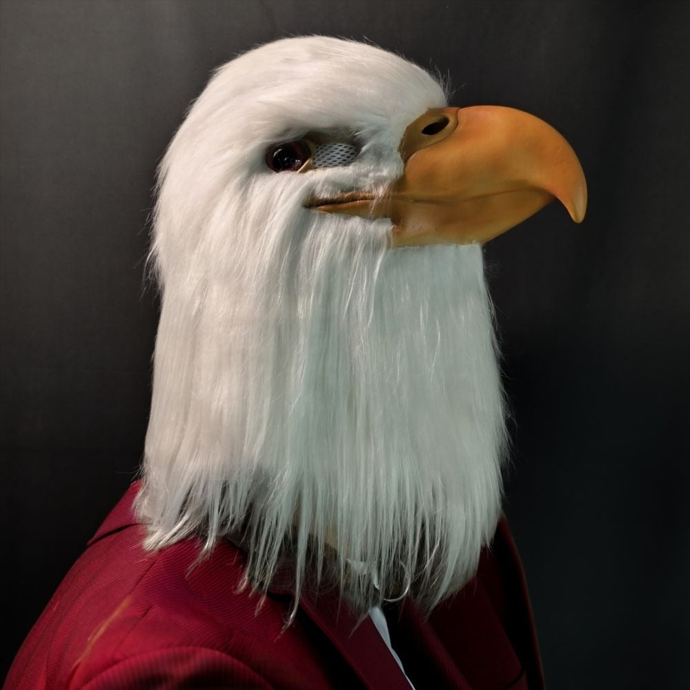 White Eagle Full Head Cosplay Mask Breathable Hairy Rubber Animal Head with Long Beak Latex Owl Costume Accessory for Parties