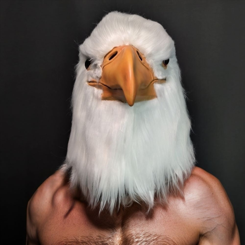 White Eagle Full Head Cosplay Mask Breathable Hairy Rubber Animal Head with Long Beak Latex Owl Costume Accessory for Parties