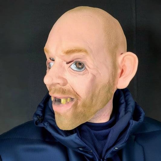 Adult Size Balloon King Bald Man Mask - John Tiger Hillbilly Inbred Costume with Crazy Eyes Latex Mask for Halloween Party