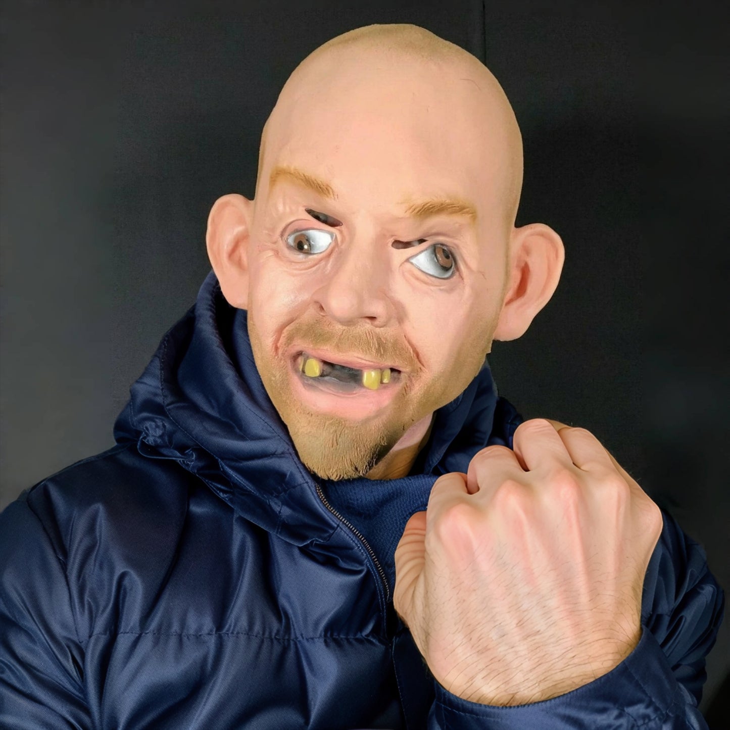 Adult Size Balloon King Bald Man Mask - John Tiger Hillbilly Inbred Costume with Crazy Eyes Latex Mask for Halloween Party