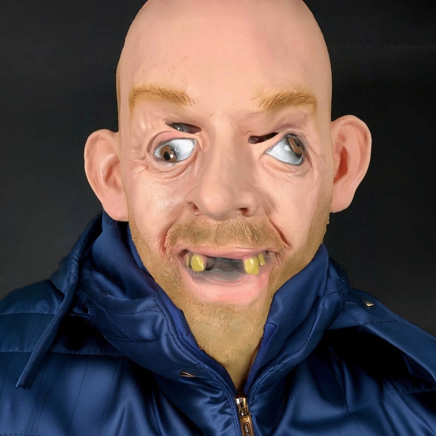 Adult Size Balloon King Bald Man Mask - John Tiger Hillbilly Inbred Costume with Crazy Eyes Latex Mask for Halloween Party