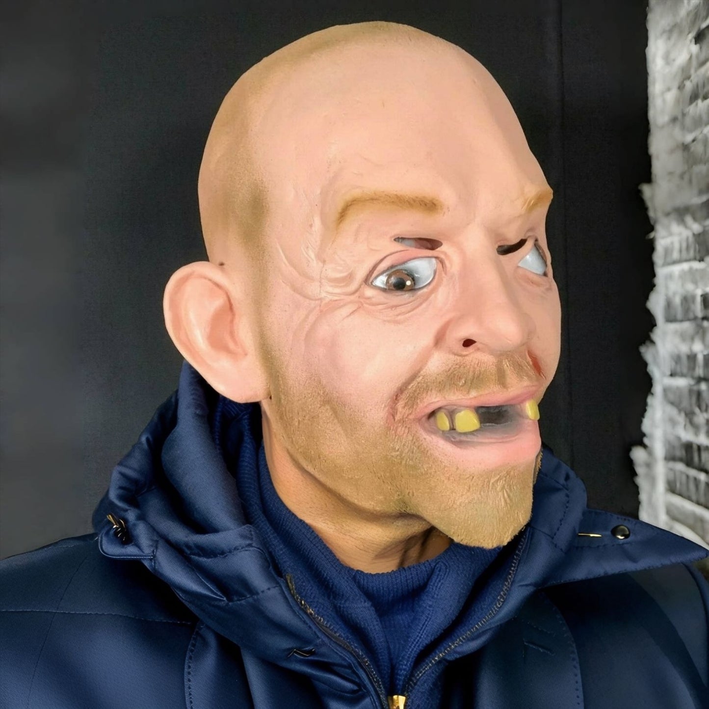 Adult Size Balloon King Bald Man Mask - John Tiger Hillbilly Inbred Costume with Crazy Eyes Latex Mask for Halloween Party