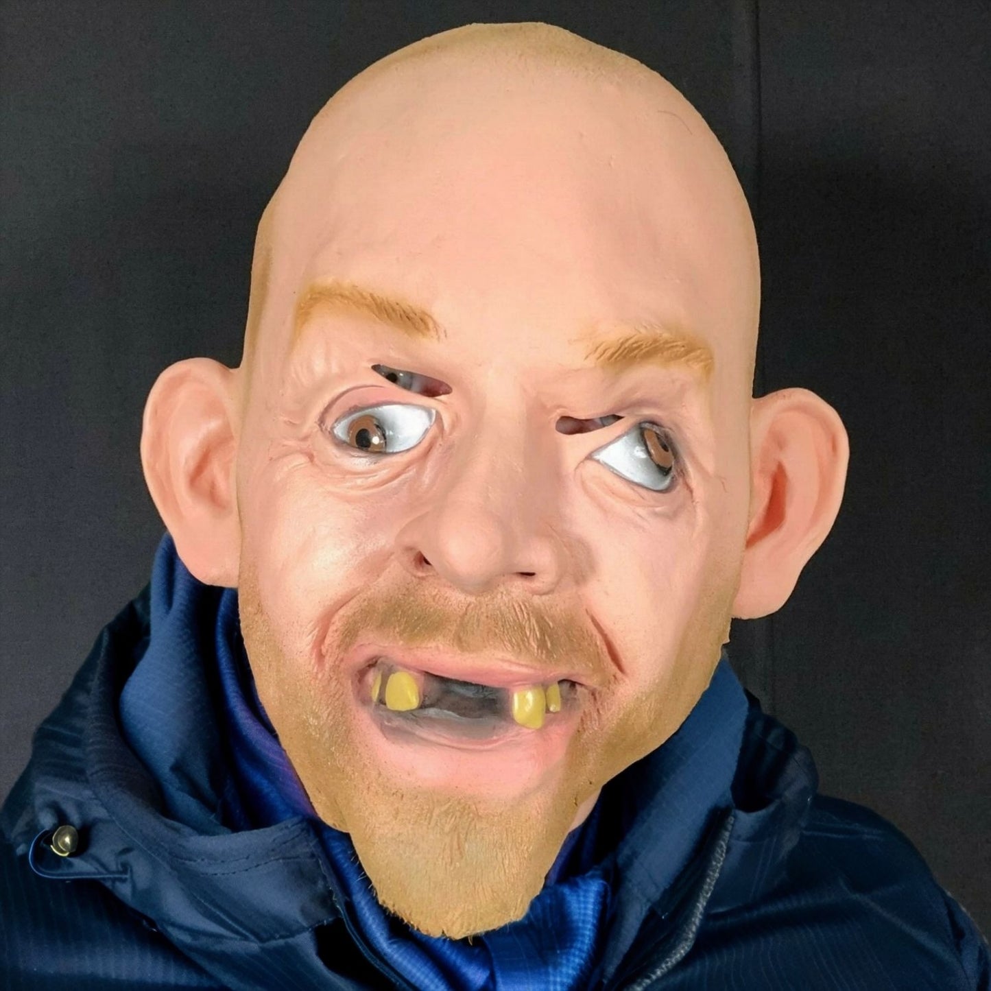 Adult Size Balloon King Bald Man Mask - John Tiger Hillbilly Inbred Costume with Crazy Eyes Latex Mask for Halloween Party