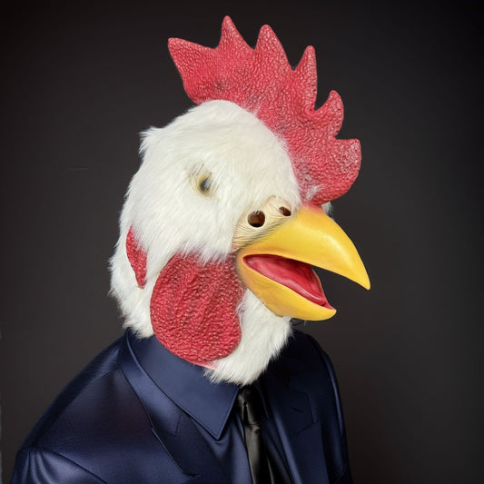 Adult Rooster Costume Fluffy Chicken Full Head Rubber Animal Mask Funny Cosplay Party Grown-ups Masquerade Hat Accessory