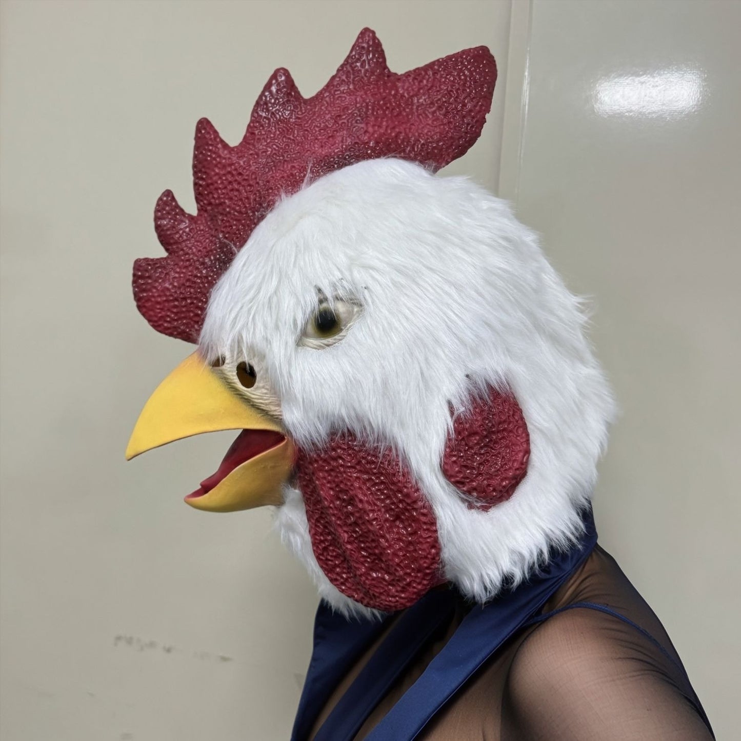 Adult Rooster Costume Fluffy Chicken Full Head Rubber Animal Mask Funny Cosplay Party Grown-ups Masquerade Hat Accessory