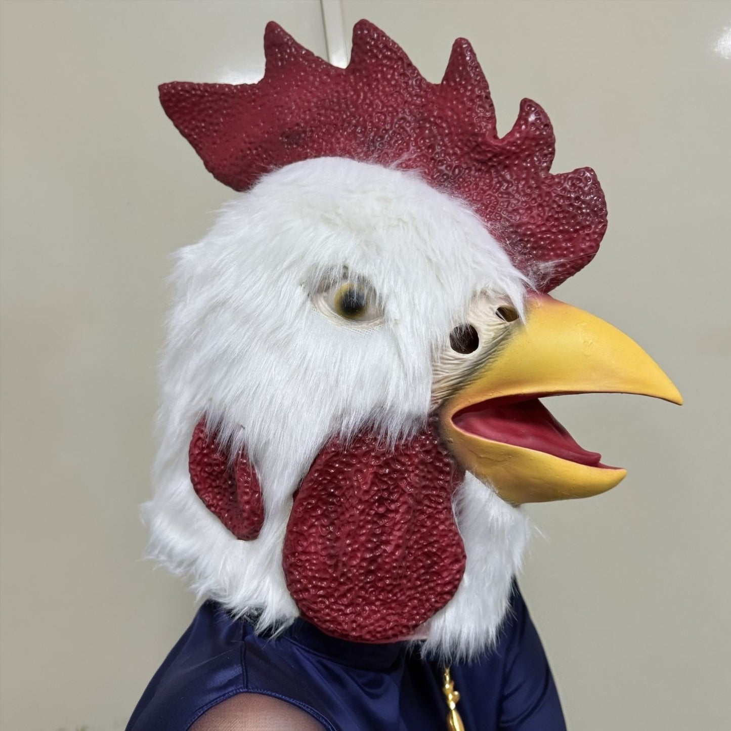 Adult Rooster Costume Fluffy Chicken Full Head Rubber Animal Mask Funny Cosplay Party Grown-ups Masquerade Hat Accessory