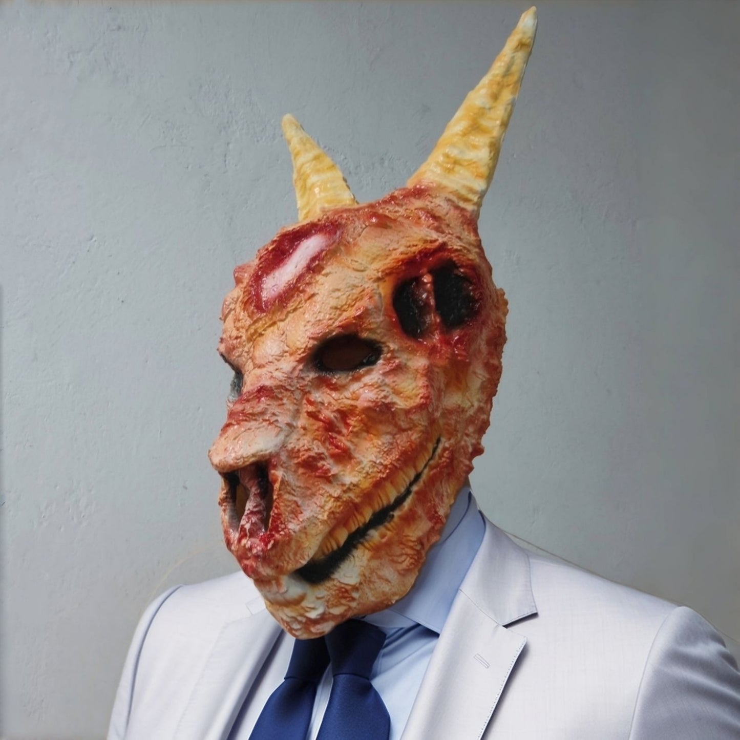 Demon Goat Full Head Rubber Ghost Mask with Horns Bloody Unique Horror Costume Accessory for Halloween Party