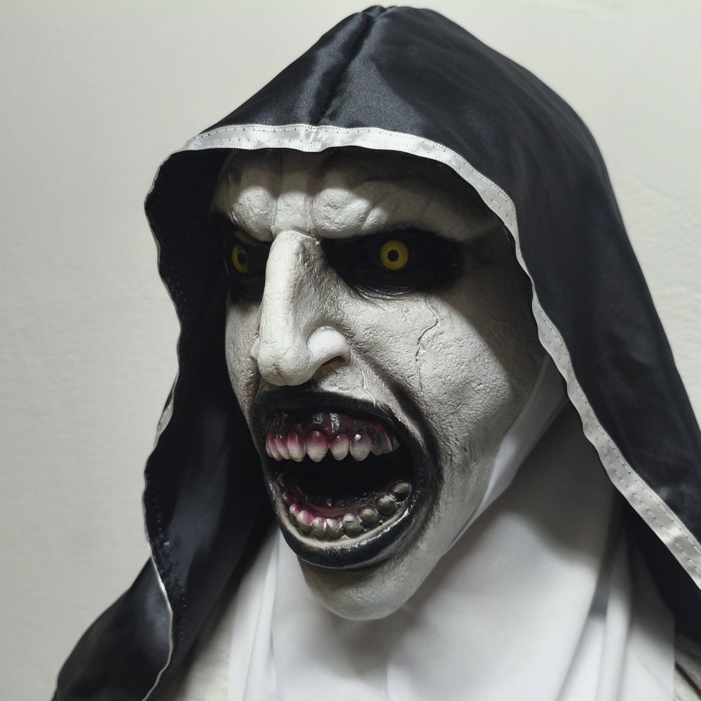 Scary Nun Rubber Mask for Women with Hood Halloween Horror Scream Face Prop Cosplay Accessory for Party And Theme Town Events