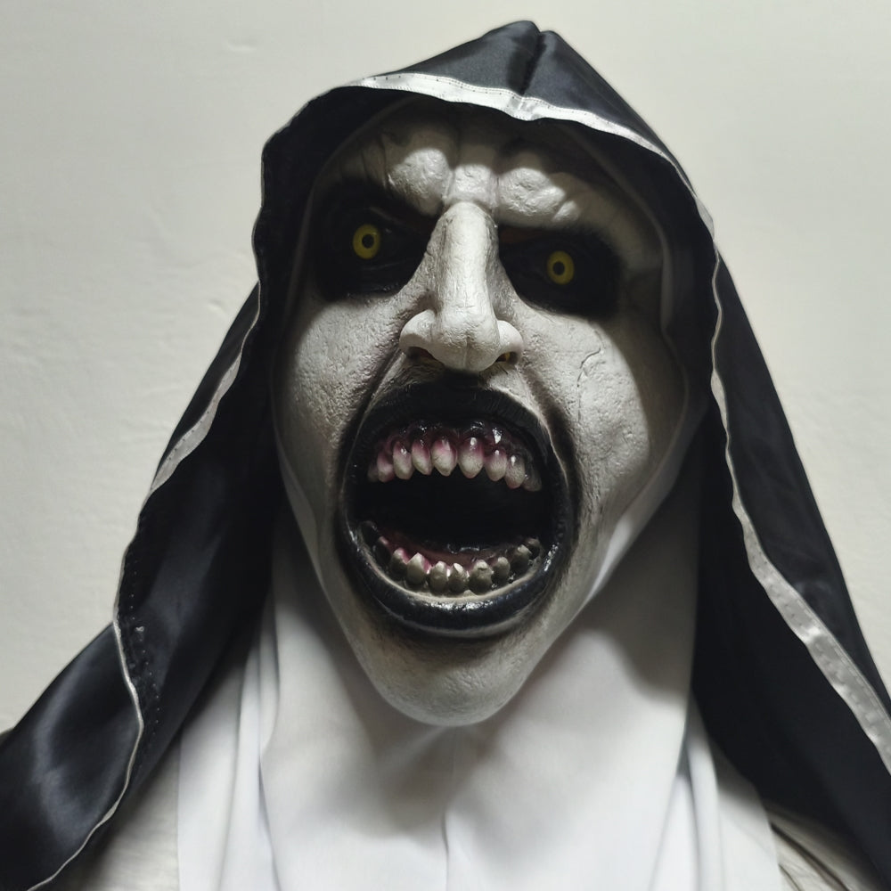 Scary Nun Rubber Mask for Women with Hood Halloween Horror Scream Face Prop Cosplay Accessory for Party And Theme Town Events