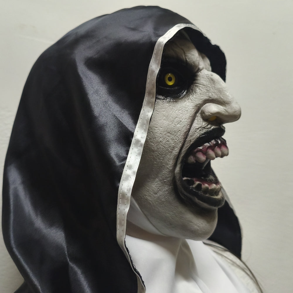 Scary Nun Rubber Mask for Women with Hood Halloween Horror Scream Face Prop Cosplay Accessory for Party And Theme Town Events