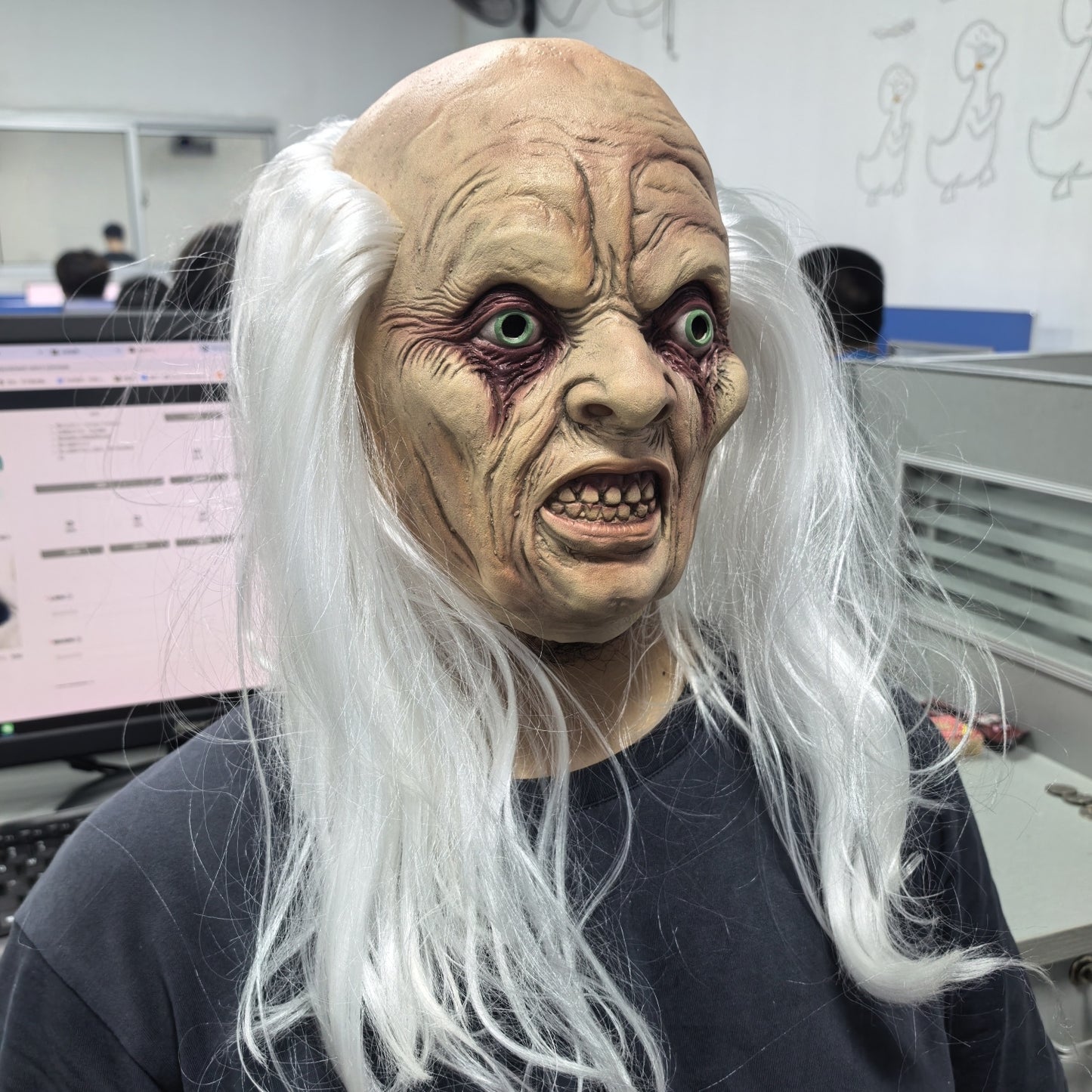 Realistic Rubber Full Head Old Man Mask with White Hair Funny Horror Minion Party Accessory for Adults