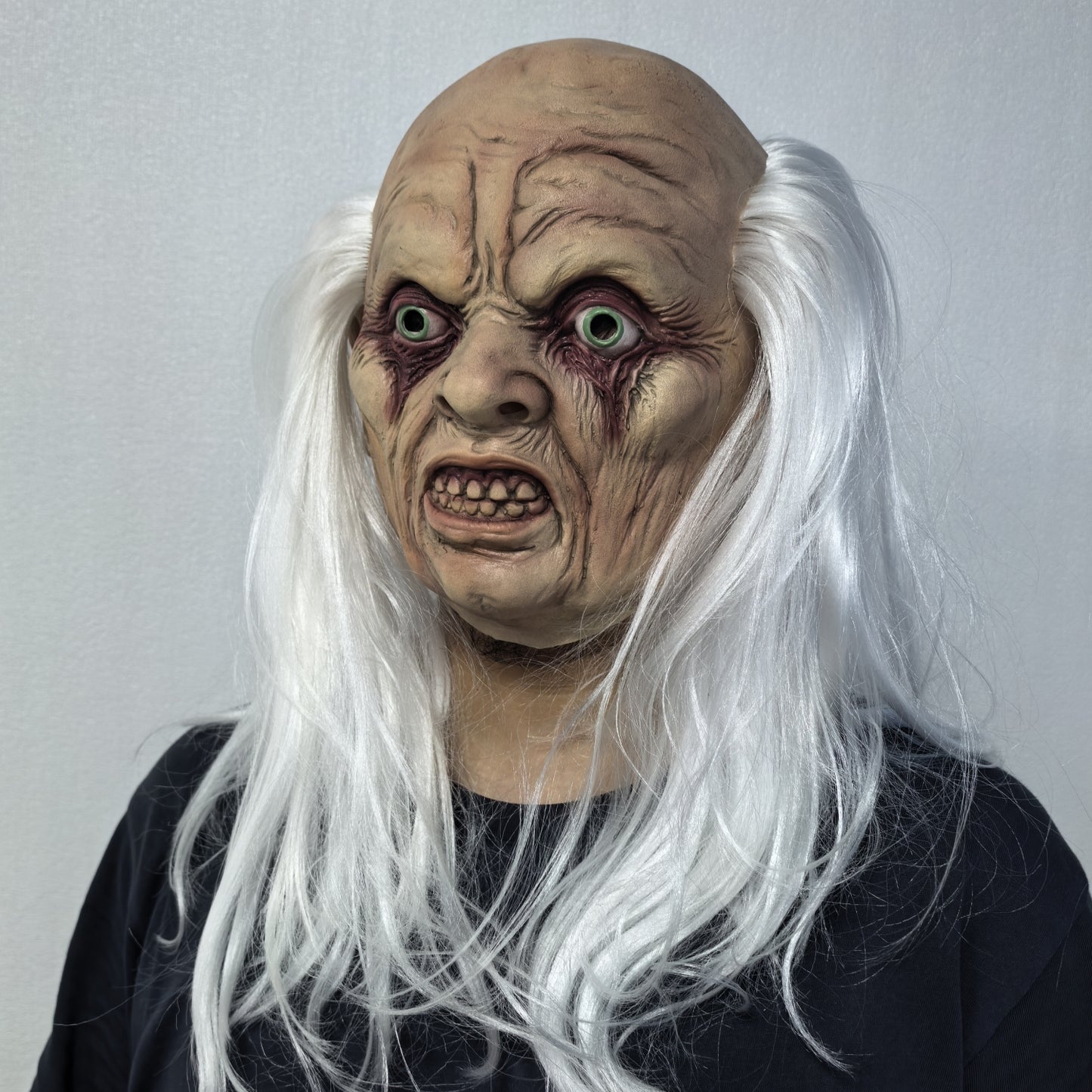Realistic Rubber Full Head Old Man Mask with White Hair Funny Horror Minion Party Accessory for Adults