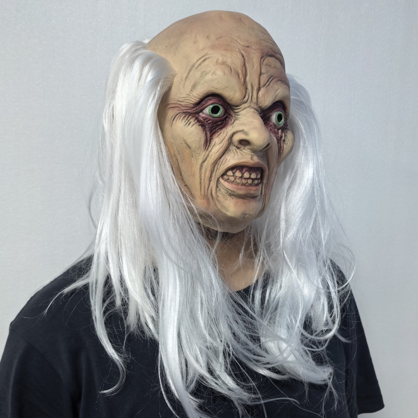 Realistic Rubber Full Head Old Man Mask with White Hair Funny Horror Minion Party Accessory for Adults