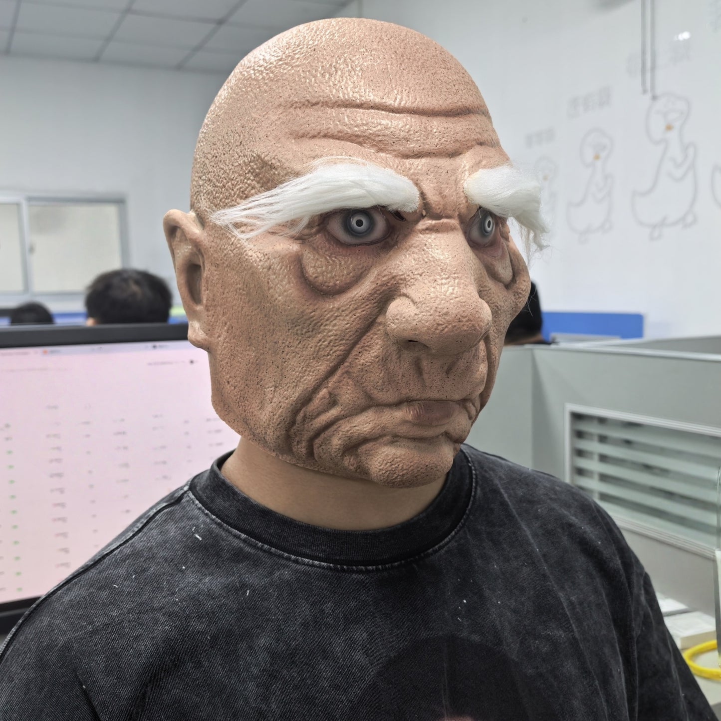 Realistic Rubber Old Man Mask with White Eyebrow Angry Full Head Prop for Halloween Party Costume Accessory