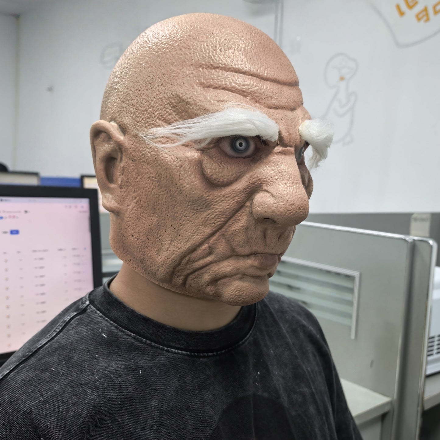 Realistic Rubber Old Man Mask with White Eyebrow Angry Full Head Prop for Halloween Party Costume Accessory
