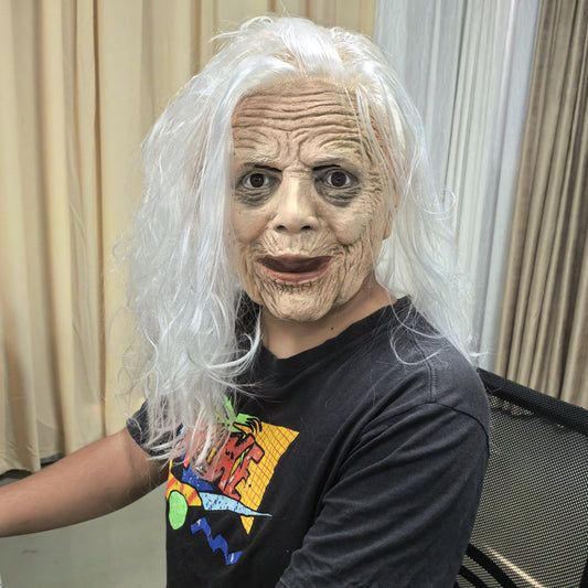 Adult White Sewed Wig Rubber Face Mask Sexy Lady Halloween Costume Accessory Old Grandma Mask Theme for Party And Cosplay