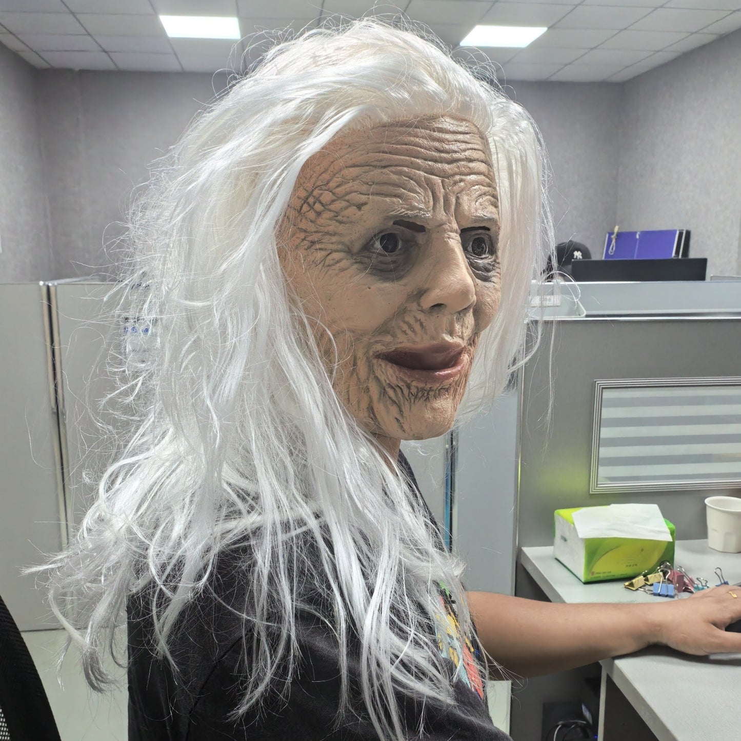 Adult White Sewed Wig Rubber Face Mask Sexy Lady Halloween Costume Accessory Old Grandma Mask Theme for Party And Cosplay