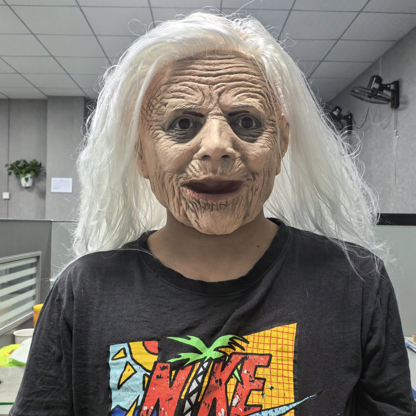 Adult White Sewed Wig Rubber Face Mask Sexy Lady Halloween Costume Accessory Old Grandma Mask Theme for Party And Cosplay
