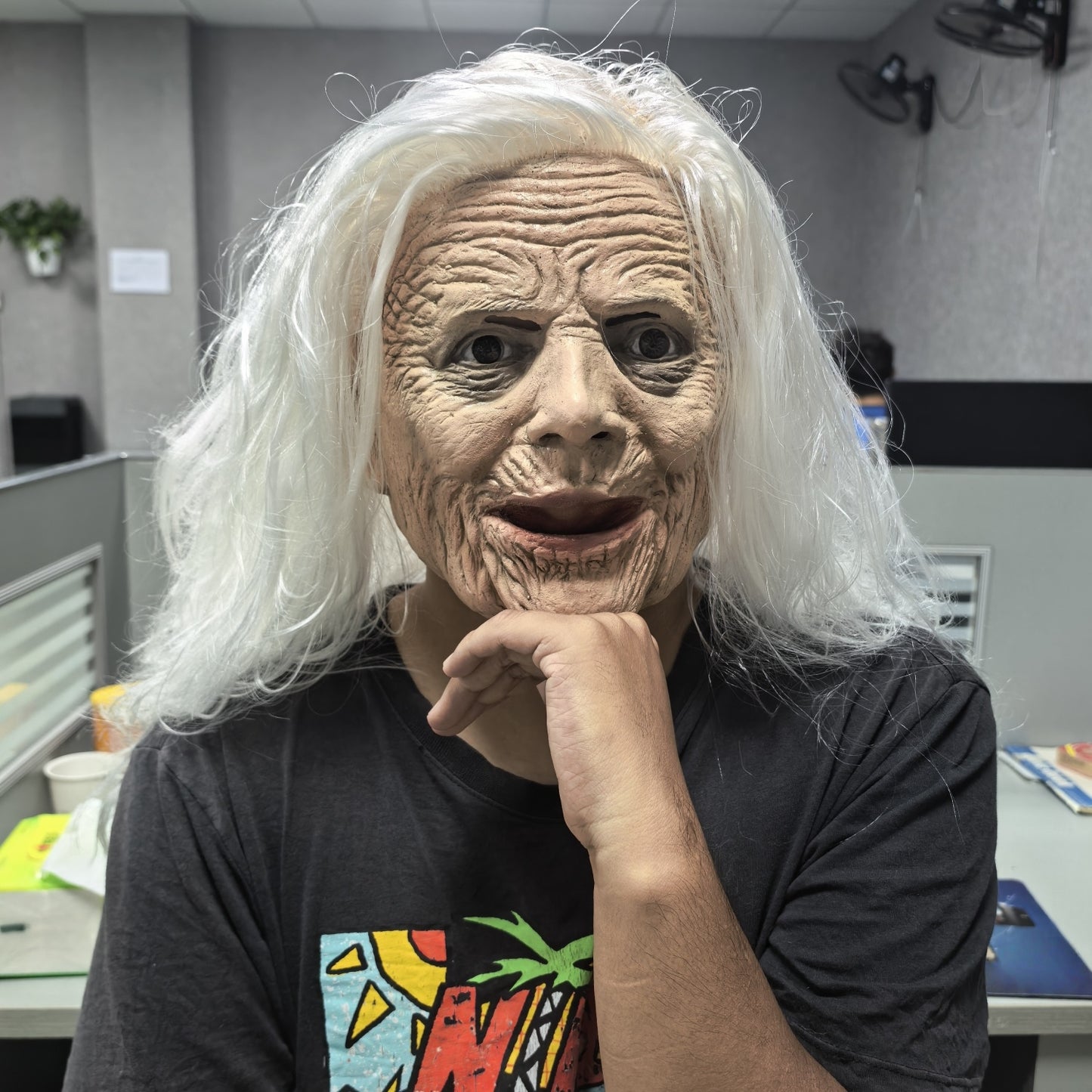 Adult White Sewed Wig Rubber Face Mask Sexy Lady Halloween Costume Accessory Old Grandma Mask Theme for Party And Cosplay