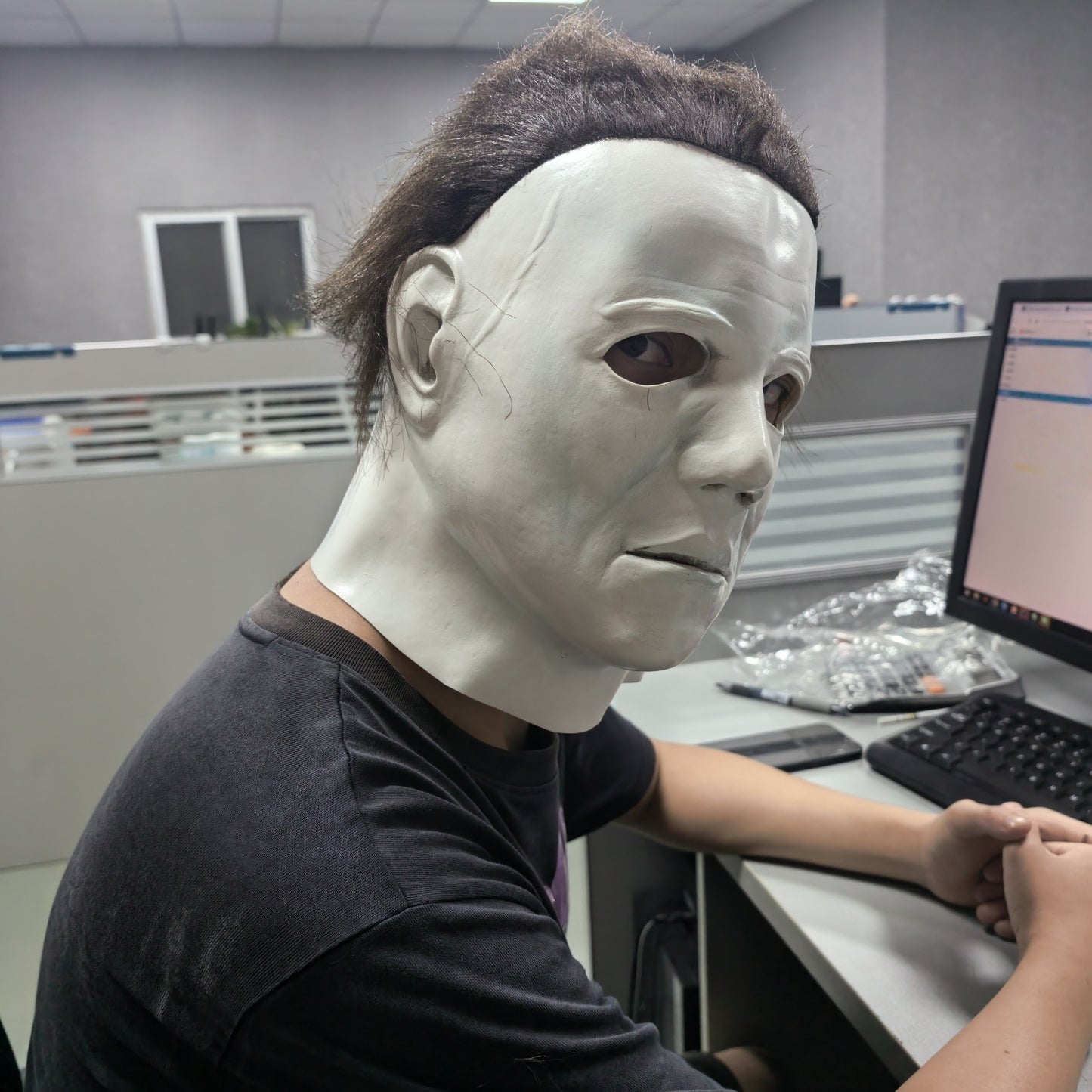 Men's Halloween 1978 Michael Myers White Scary Latex Full Head Mask Horror Movie Costume Face for Adult