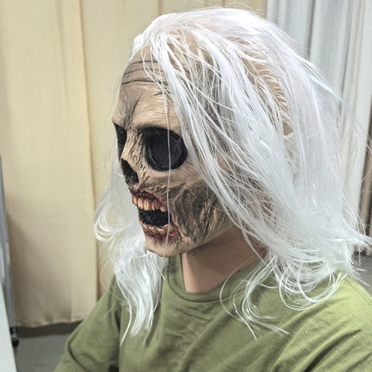 Adult Halloween Walking Dead Zombie Rubber Face Mask with White Hair Scream Old Man Design for Cosplay And Party Accessory