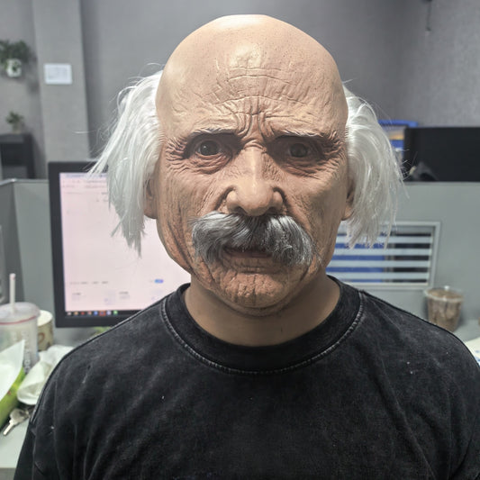 Adult Full Head Bald Old Man Mask with White Hair for Celebrity Party Cosplay Accessory Grandpa Costume with Wig and Beard
