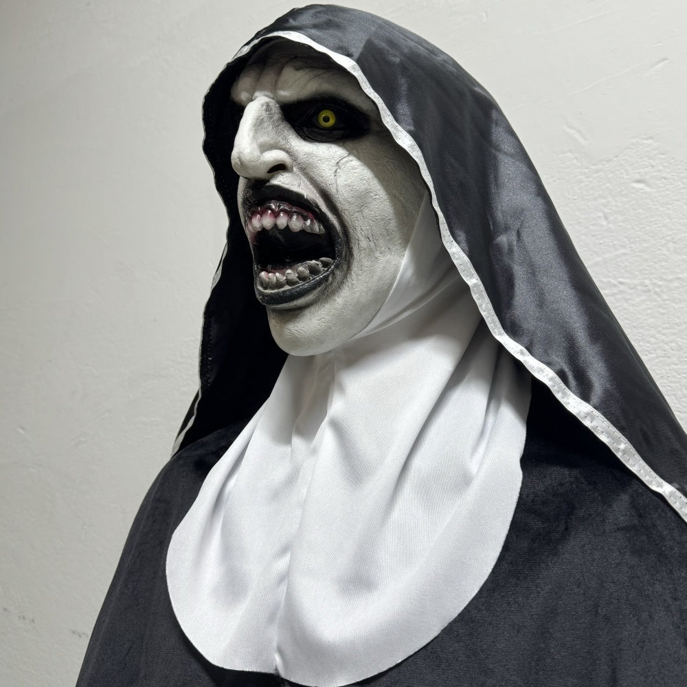 Scary Nun Rubber Mask for Women with Hood Halloween Horror Scream Face Prop Cosplay Accessory for Party And Theme Town Events