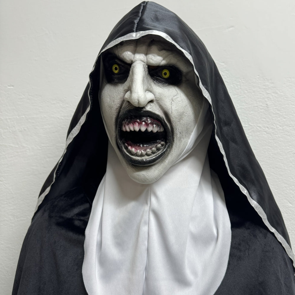 Scary Nun Rubber Mask for Women with Hood Halloween Horror Scream Face Prop Cosplay Accessory for Party And Theme Town Events