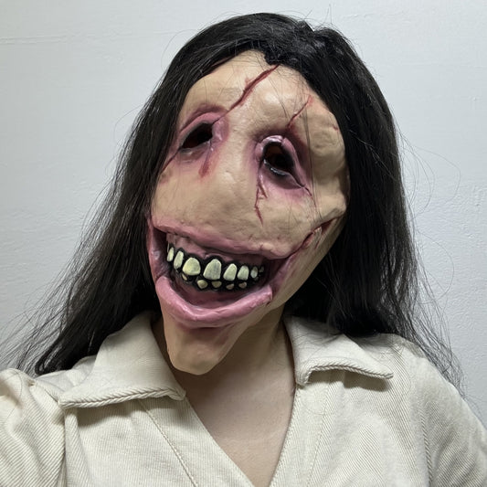 Adult Long Wig Rubber Face Mask Ugly Zombie Bloody Devil Halloween Scared Mask for Cosplay Party Accessory