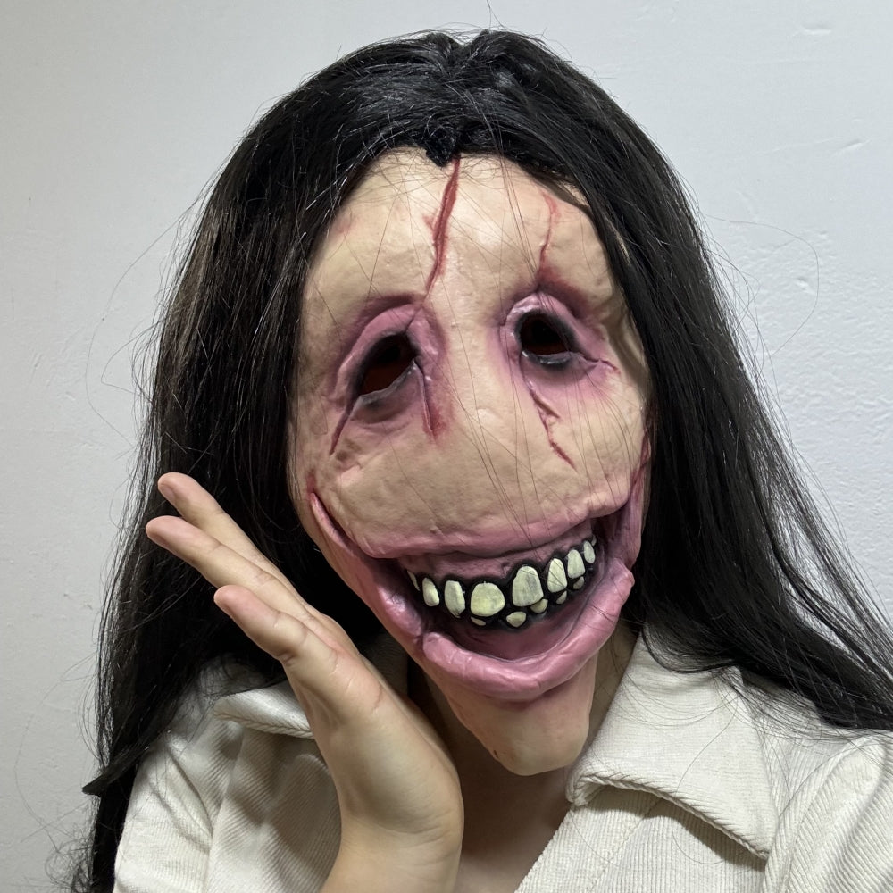 Adult Long Wig Rubber Face Mask Ugly Zombie Bloody Devil Halloween Scared Mask for Cosplay Party Accessory