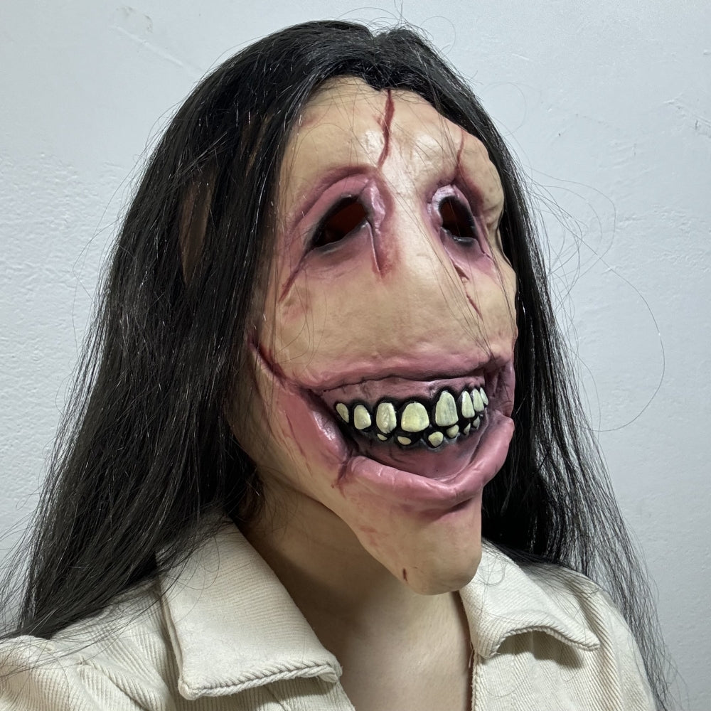 Adult Long Wig Rubber Face Mask Ugly Zombie Bloody Devil Halloween Scared Mask for Cosplay Party Accessory